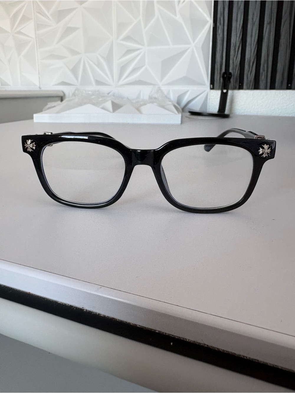 Chrome Hearts Black Thick Frame Sunglasses with Silver Cross Accents - Picture 1 of 5
